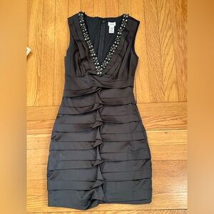Vintage Cache Sleeveless Black Beaded V-Neck Dress